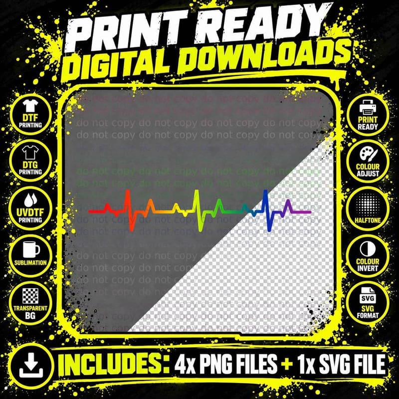 Gay Heartbeat Pride Rainbow Flag LGBTQ Cool LGBT Ally Png SVG Digital Bundle