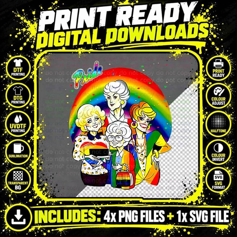 Gay LGBT Rainbow Pride the Golden Pride Month Girls Png SVG Digital Bundle