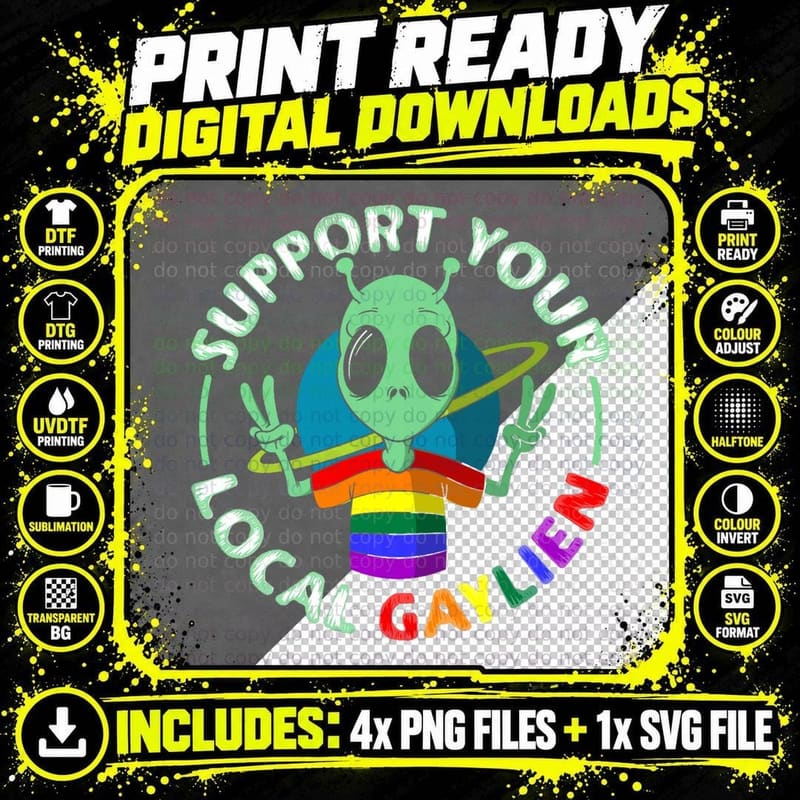 Gay Pride Apparel for a Alien Lover, LGBTQ+ Fashion Png SVG Digital Bundle