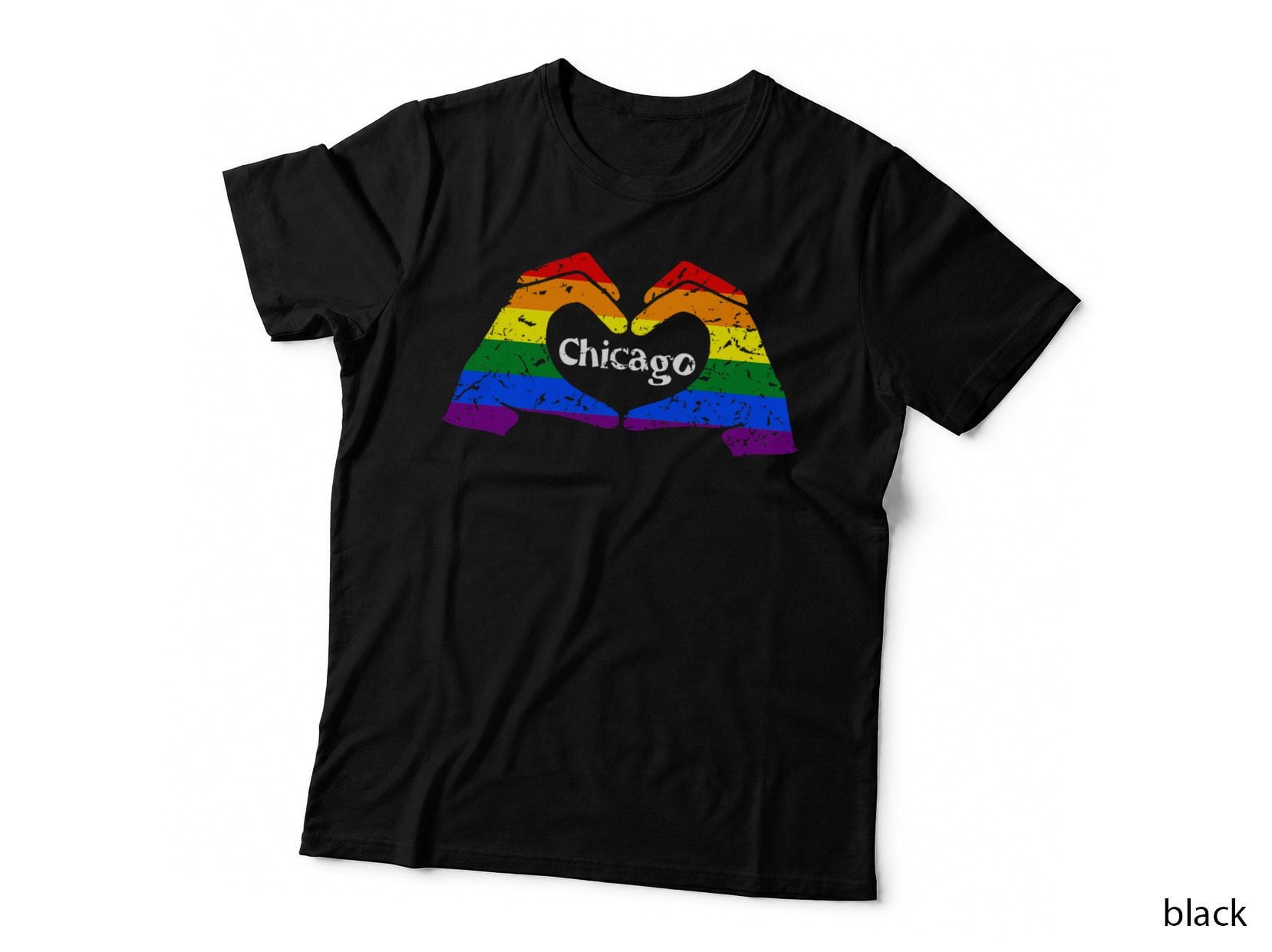 Gay Pride Chicago Rainbow Hands Heart Chicago Gay Pride T-Shirt