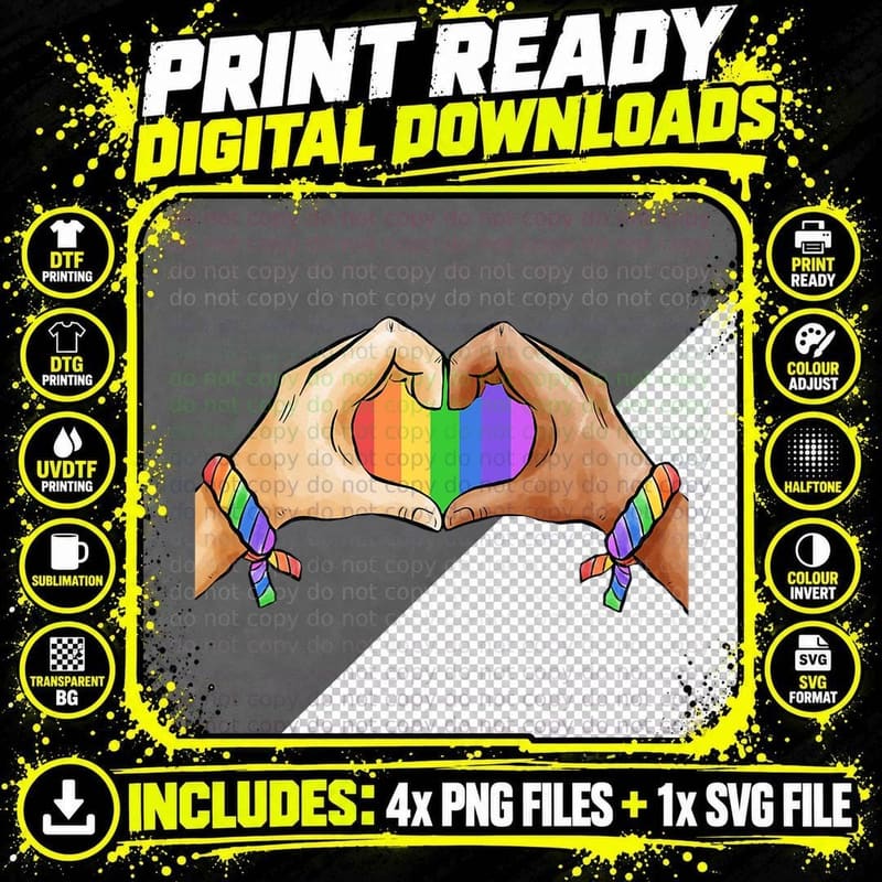 Gay Pride Clothing LGBT Rainbow Flag T-Shirt Heart Unity Png SVG Digital Bundle