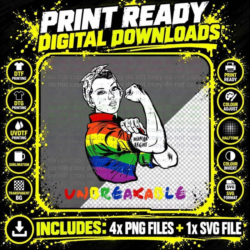 Gay Pride Flag Human Rights Unbreakable LGBTQ Cool LGBT Png SVG Digital Bundle