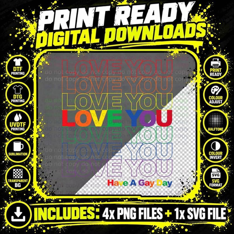 Gay Pride Rainbow Equality, LGBTQ+, Ally Support Png SVG Digital Bundle