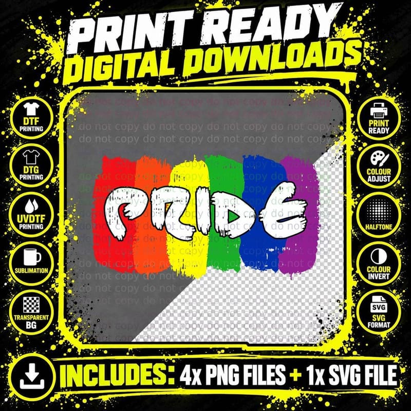 Gay Pride Rainbow Flag Proud Pro LGBTQ P Cool LGBT Ally Png SVG Digital Bundle