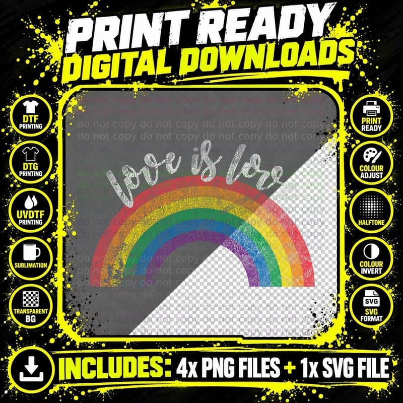 Gay Pride Vintage Rainbow LGBT Love Is Love Png SVG Digital Bundle
