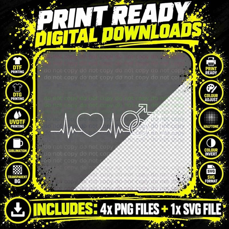 Gay Symbol Heart Heartbeat Gay Design LGBT Gay Love Png SVG Digital Bundle
