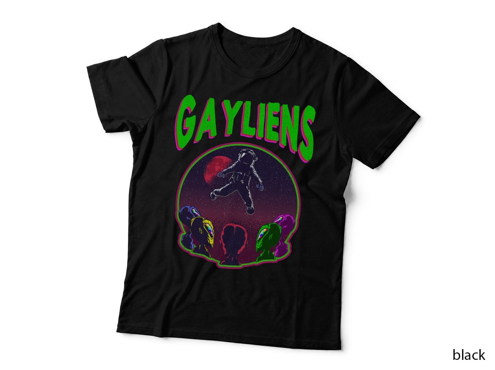 Gayliens Gay LGBT Rainbow Space Alien Moon Astronaut Gift T-Shirt