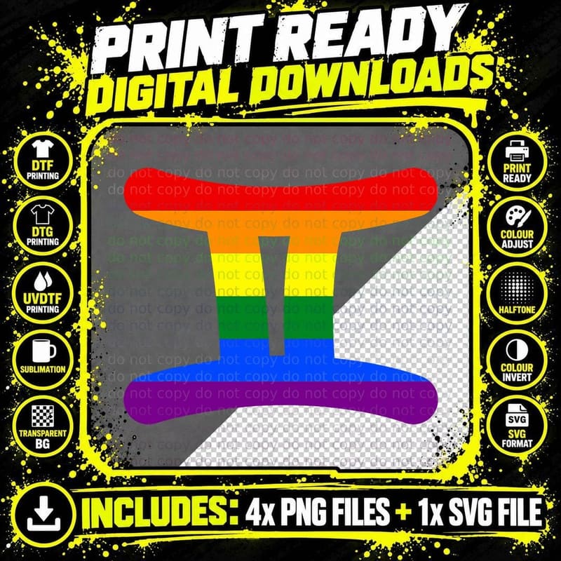 Gemini Zodiac Sign LGBT, Astrology, Gay Pride Png SVG Digital Bundle