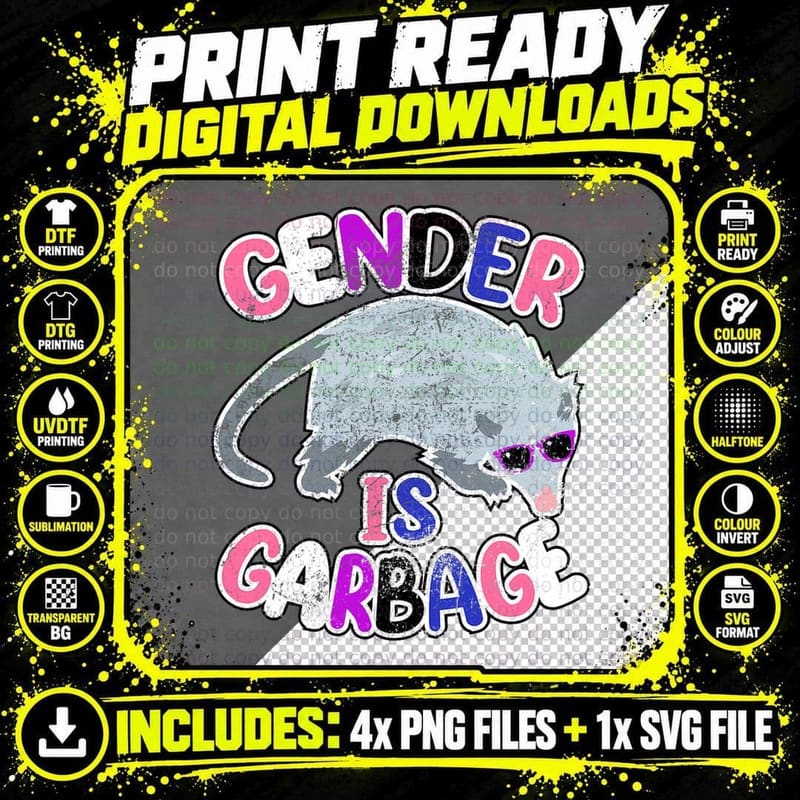 Gender Is Garbage Genderfluid Opossum Lover LGBT Pride Png SVG Digital Bundle
