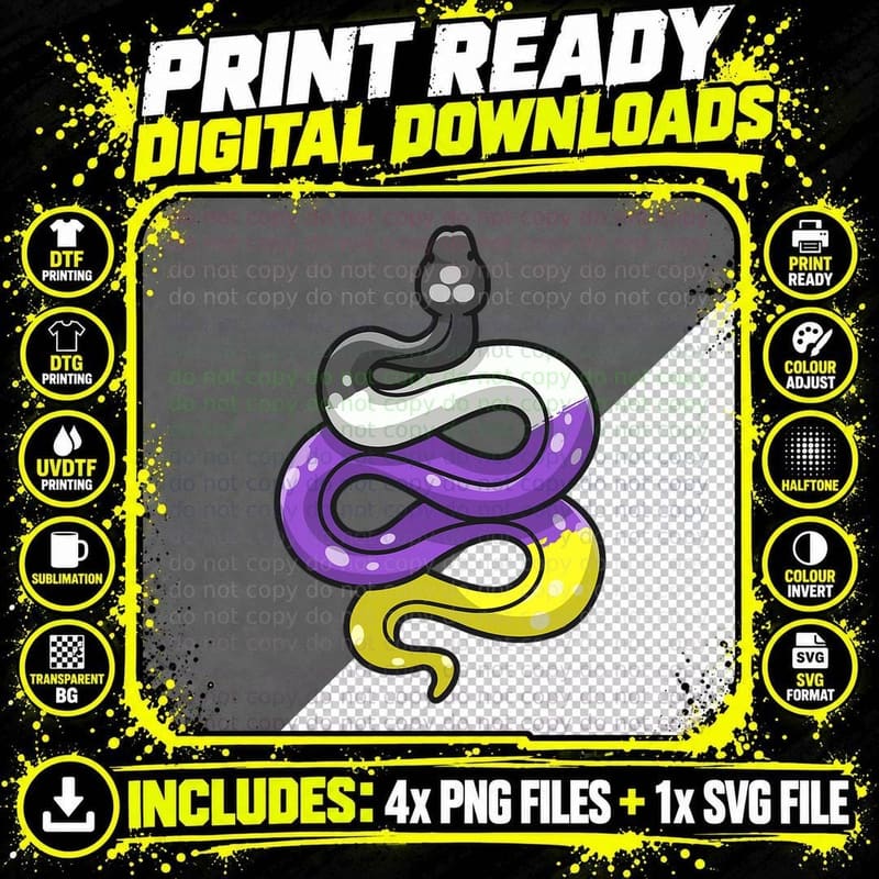 Gender Non-Binary Pride Stuff LGBT Snake Reptile Lover Png SVG Digital Bundle
