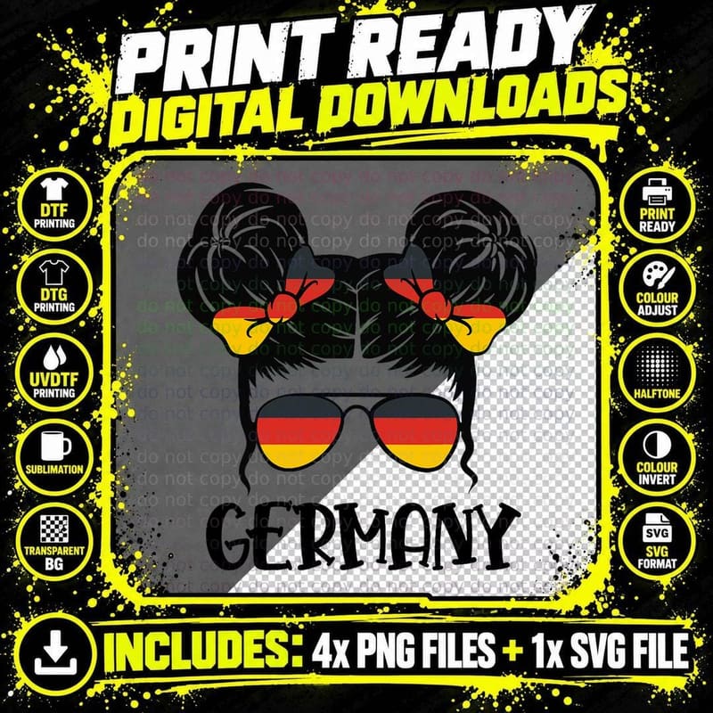 German Girl Messy Hair Germany Pride Patriotic Kids Png SVG Digital Bundle