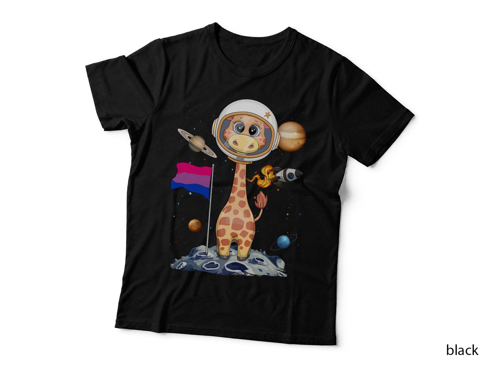 Giraffe in Galaxy Bisexual Flag Bisexuality Pride Month LGBT T-Shirt
