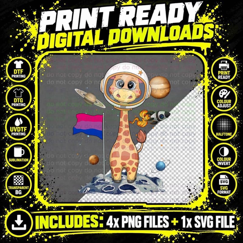 Giraffe in Galaxy Bisexual Flag Bisexuality Pride Month Png SVG Digital Bundle