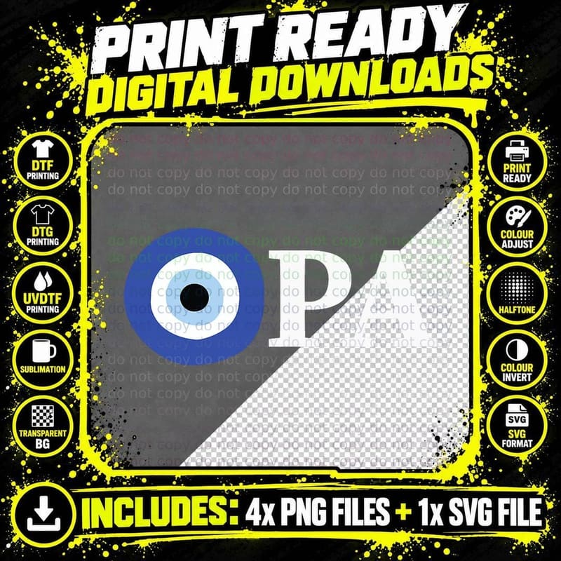 Greek Pride Opa Evil Eye T-Shirt Png SVG Digital Bundle