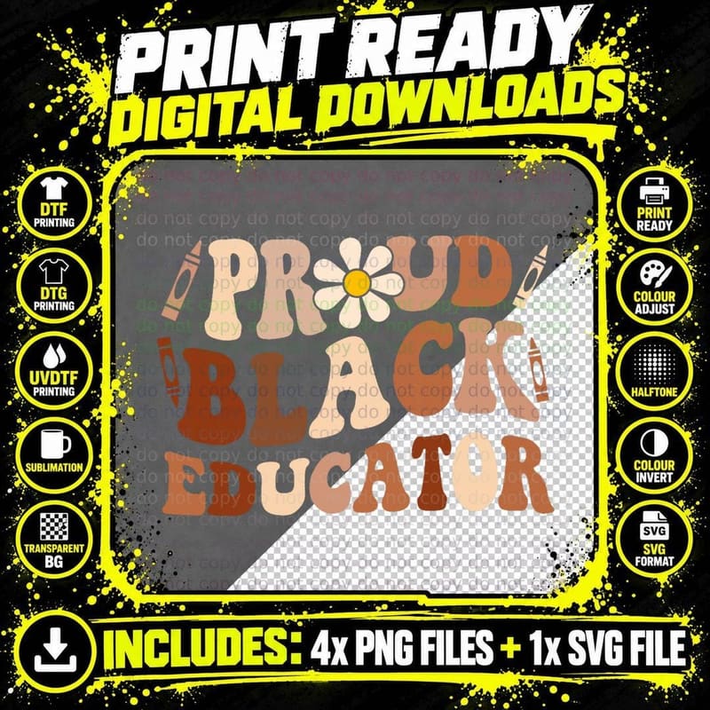 Groovy Proud Black Educator African Pride Black History Png SVG Digital Bundle