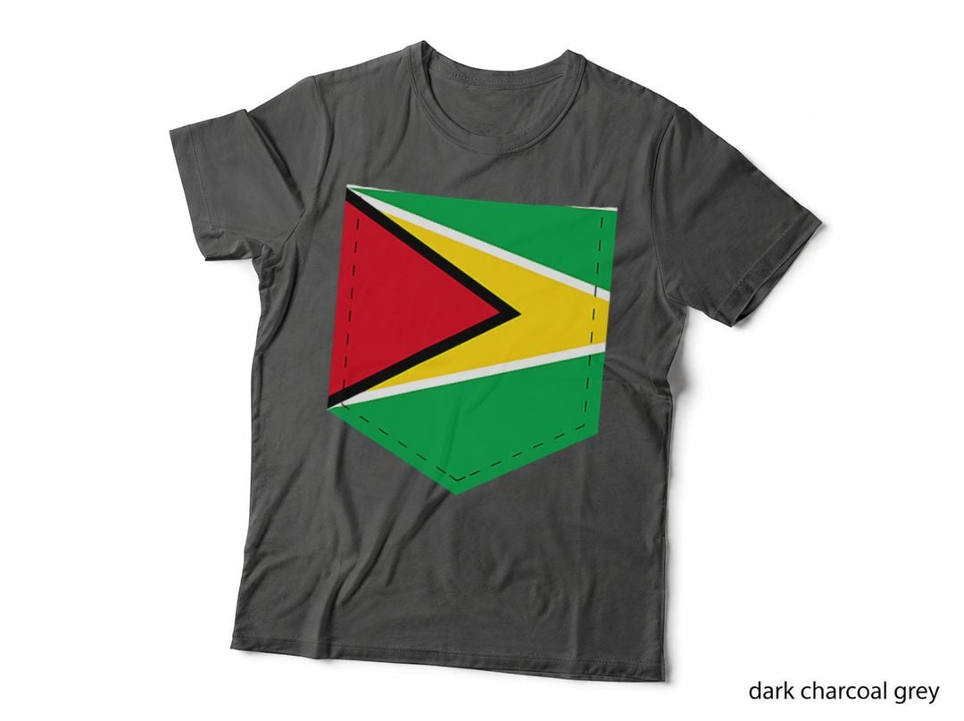 Guyana Flag with Printed Guyanese Flag Pocket, National Pride T-Shirt