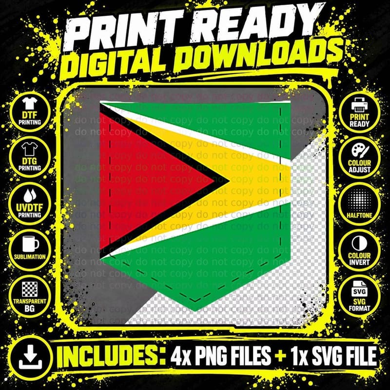Guyana Flag with Printed Guyanese Flag Pocket Png SVG Digital Bundle