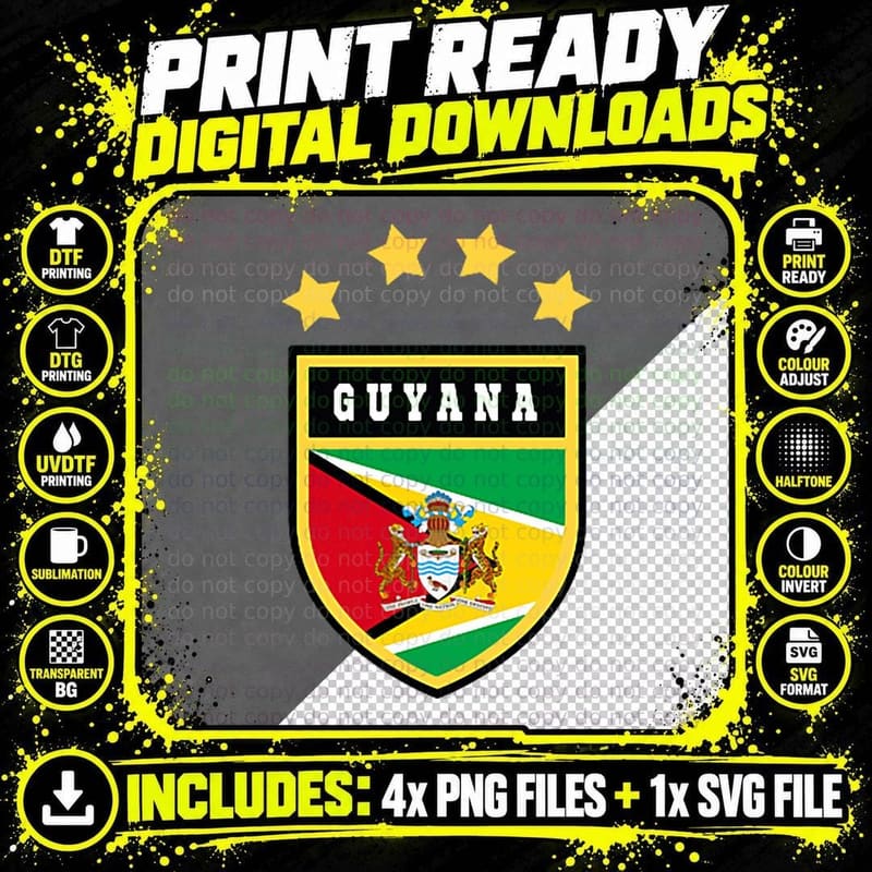 Guyana Pocket Coat of Arms National Pride Flag Png SVG Digital Bundle