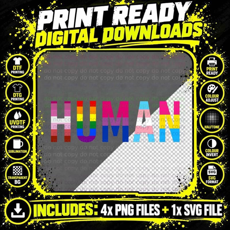HUMAN LGBT Flag Gay Pride Month Transgender Rainbow Png SVG Digital Bundle