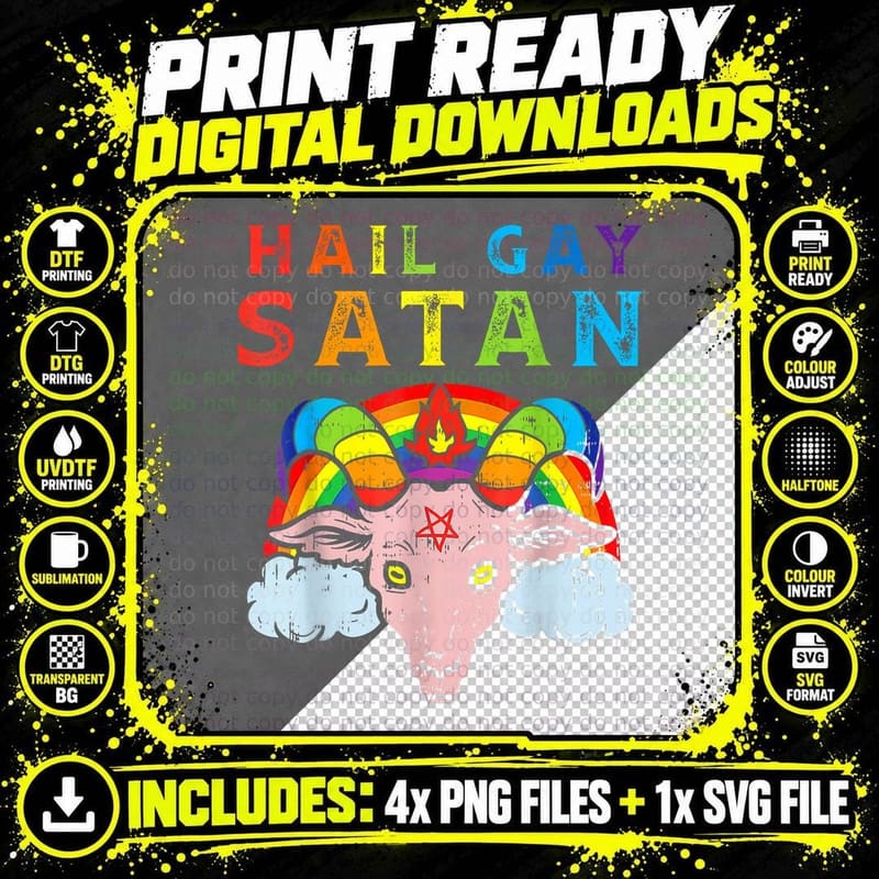 Hail Gay Satan Lgbt Goth Gay Pride Baphomet T-Shirt Png SVG Digital Bundle