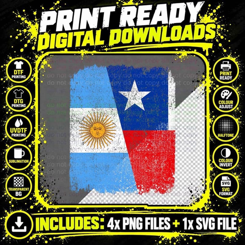 Half Argentinian Half Chilean Flag Heritage Pride Roots Png SVG Digital Bundle