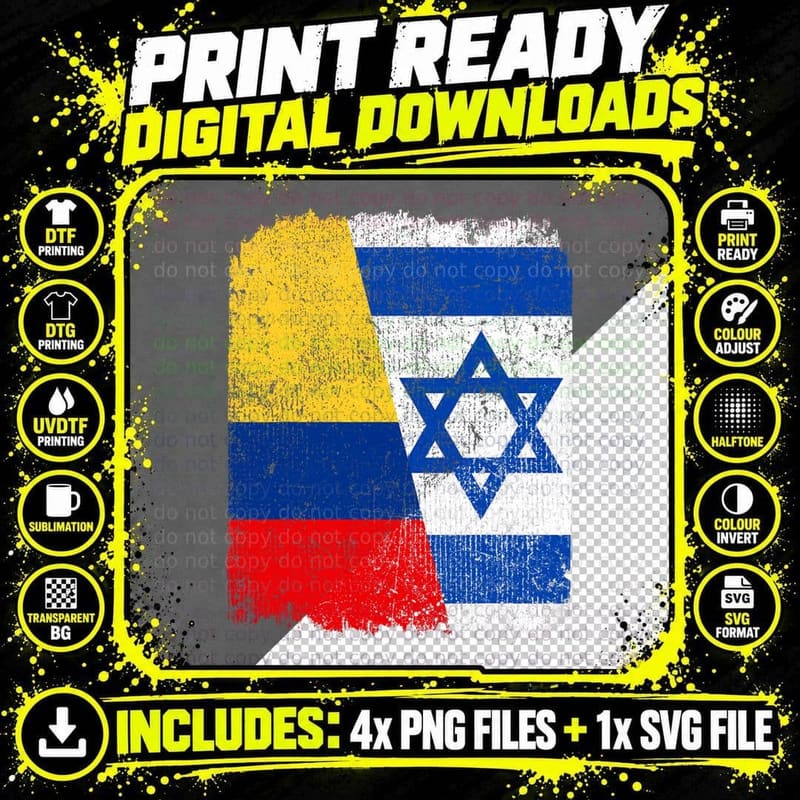 Half Colombian Half Israelis Flag Heritage Pride Roots Png SVG Digital Bundle