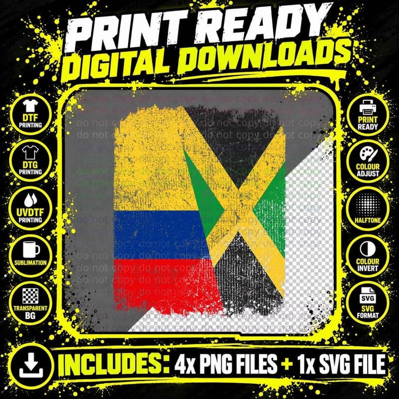 Half Colombian Half Jamaican Flag Heritage Pride Roots Png SVG Digital Bundle