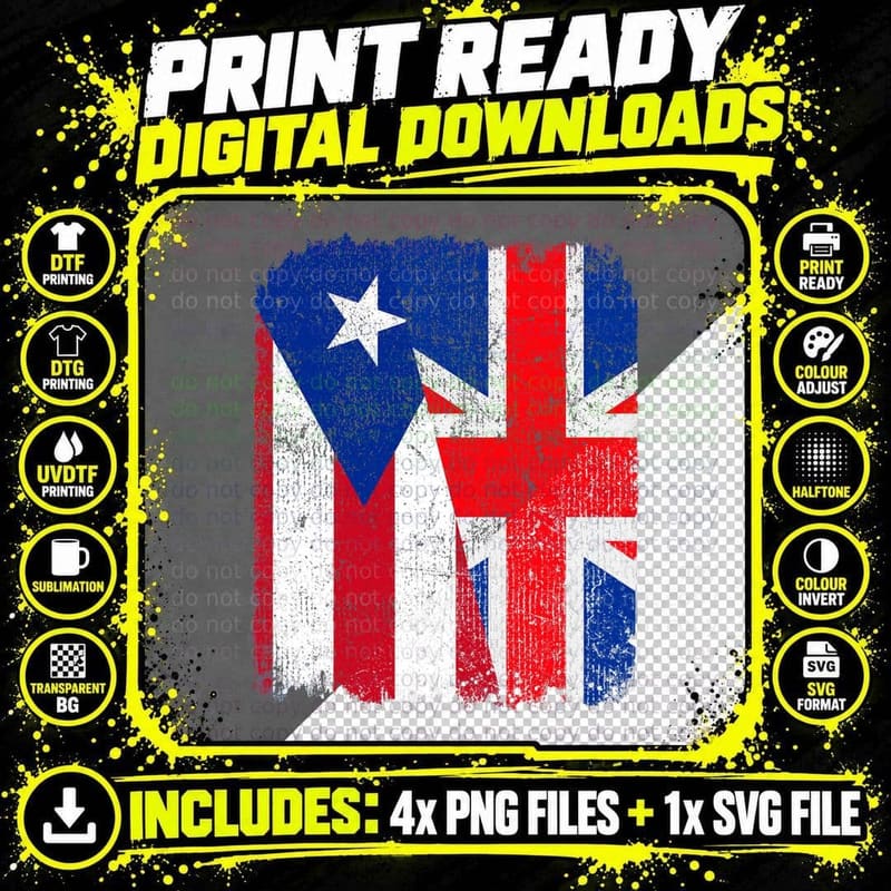 Half Puerto Rican Half British Flag Heritage Pride Roots Png SVG Digital Bundle