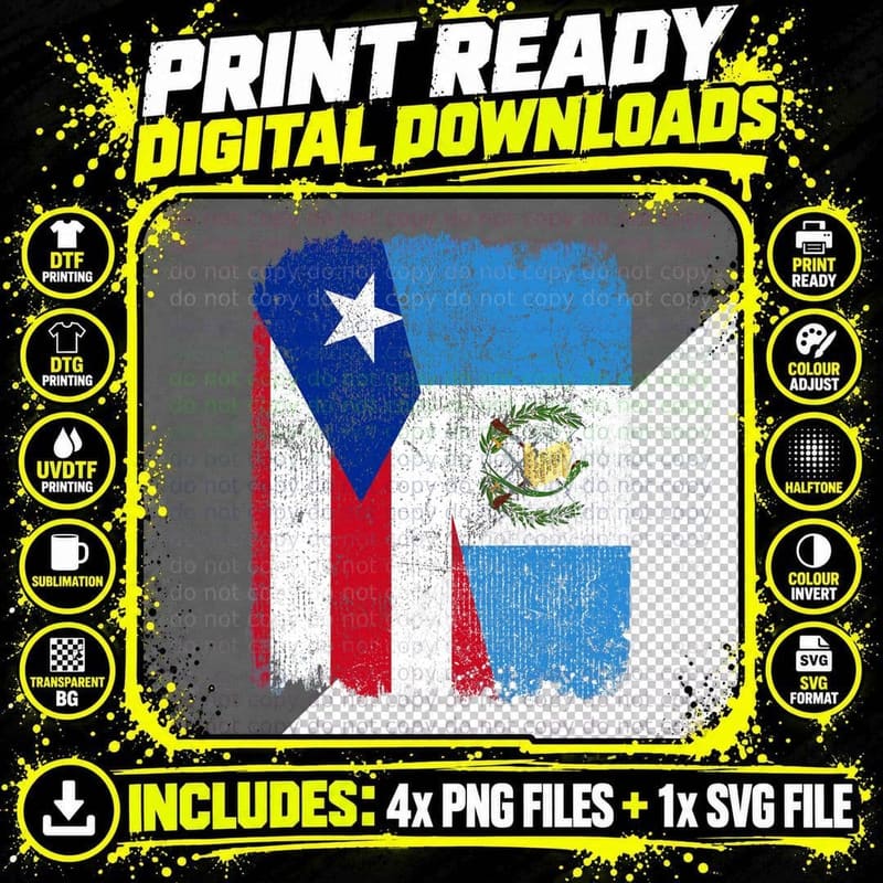 Half Puerto Rican Half Guatemalan Flag Heritage Pride Png SVG Digital Bundle