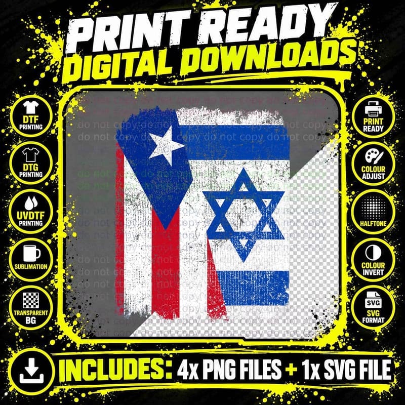 Half Puerto Rican Half Israelis Flag Heritage Pride Png SVG Digital Bundle