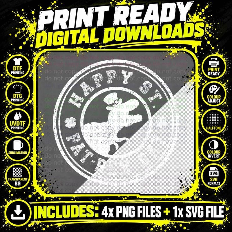 Happy St Pat Rex Day Dino St Patricks Day, Irish Pride Png SVG Digital Bundle