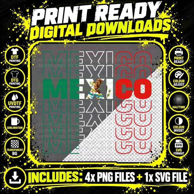 Hispanic Heritage Mexico Flag Proud Mexican Roots Pride Png SVG Digital Bundle