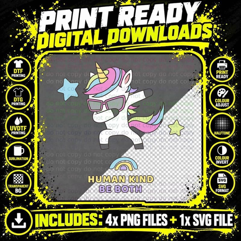 Human Kind Be Both Unicorn Rainbow Flag Pride LGBT Png SVG Digital Bundle