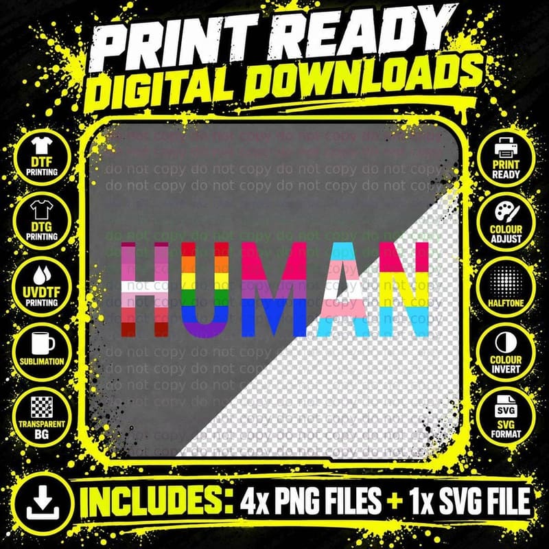 Human LGBT-Q Proud Ally Gay Pride LGBT Flag Rainbow Png SVG Digital Bundle