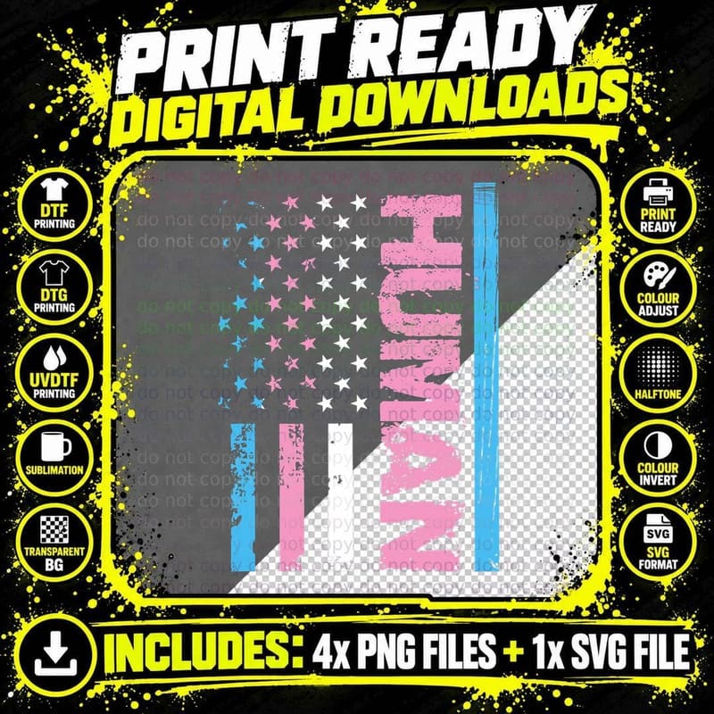 Human Transgender Pride Trans Ally Flag Proud LGBT Png SVG Digital Bundle
