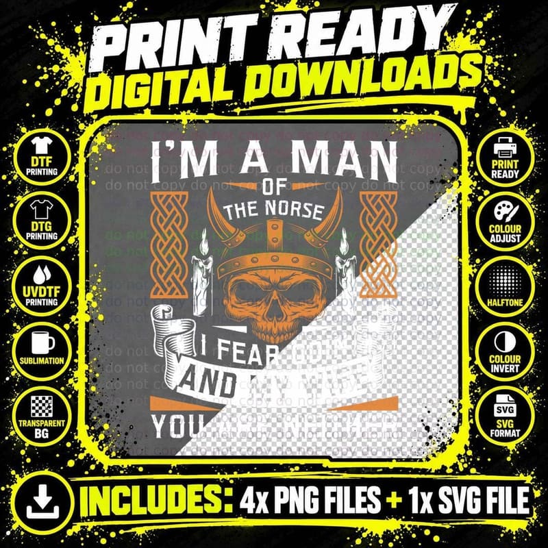 I Am a Man of the Norse I Fear Odin and My Wife Viking Png SVG Digital Bundle