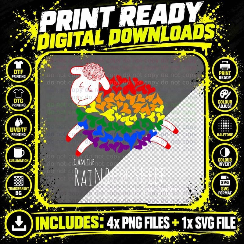 I Am the Rainbow Sheep Cute LGBTQ Sheep & LGBT Pride Png SVG Digital Bundle