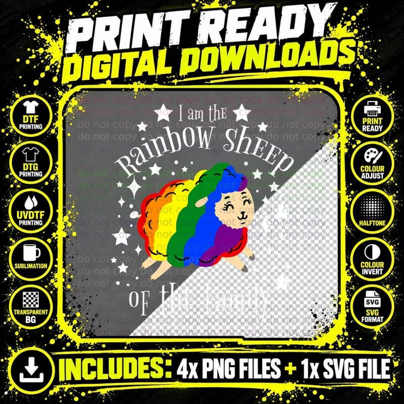 I Am the Rainbow Sheep of the Family Cute LGBT, LGBTQ+ Png SVG Digital Bundle