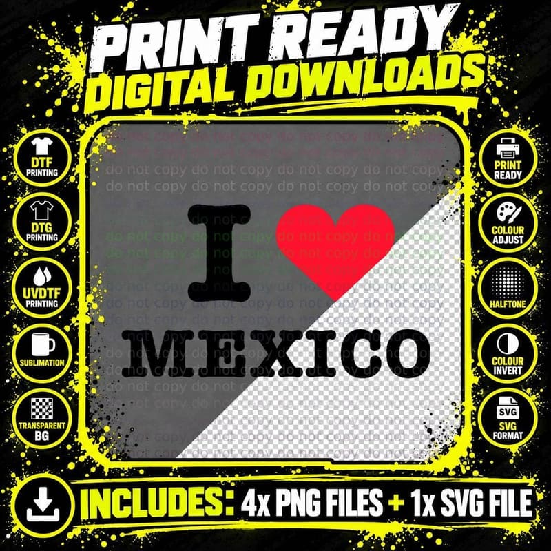 I Heart Mexico White Shirt - I Love Mexico White Png SVG Digital Bundle