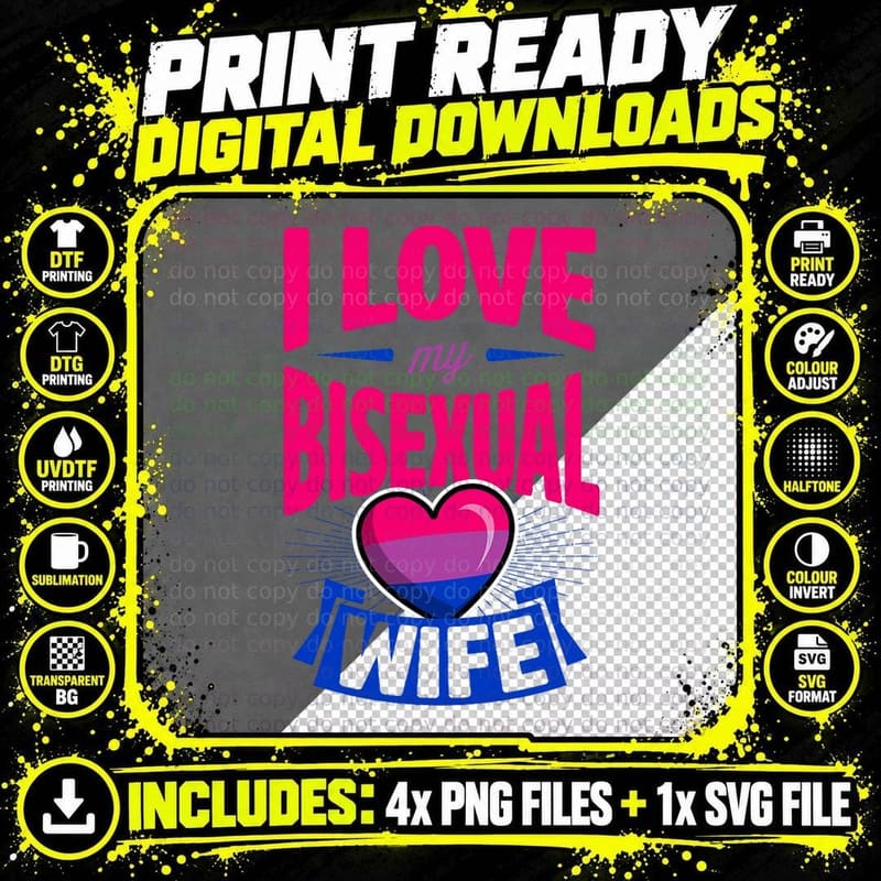 I Love My Bisexual Wife Cute Bi Pride Anniversary Couple Png SVG Digital Bundle