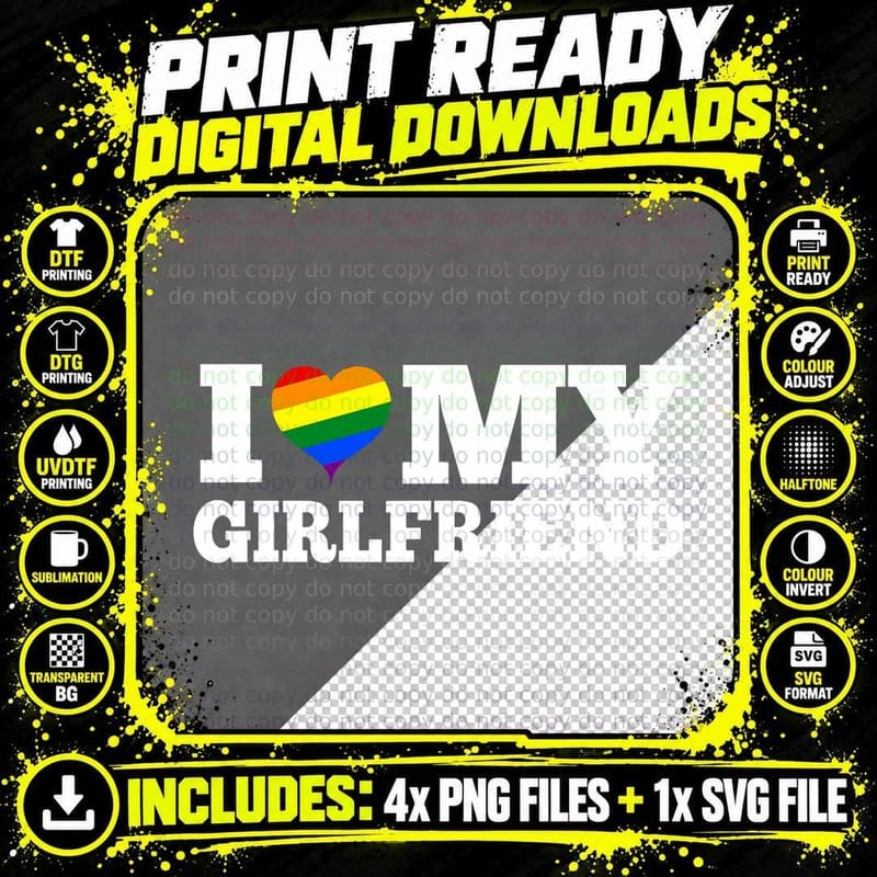 I Love My Girlfriend I Rainbow Heart LGBT Gay Girlfriend Png SVG Digital Bundle