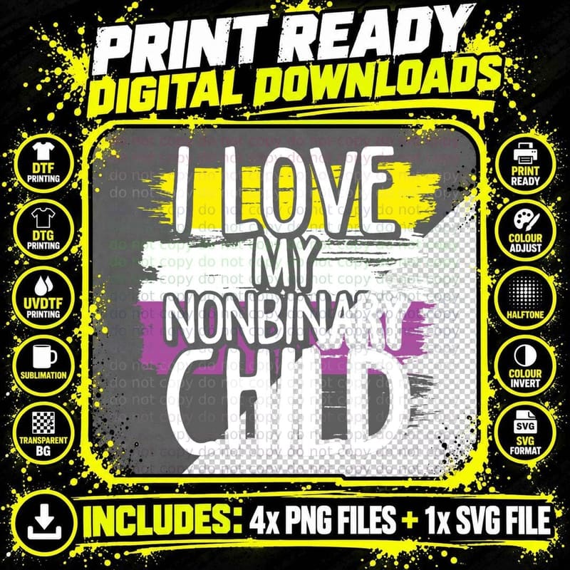 I Love My Nonbinary Child LGBT Non Binary Parent Png SVG Digital Bundle