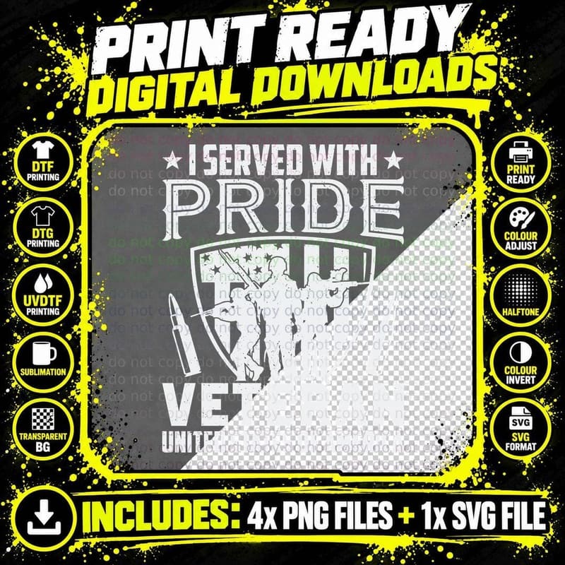 I Served with Pride Veteran United States of America Png SVG Digital Bundle