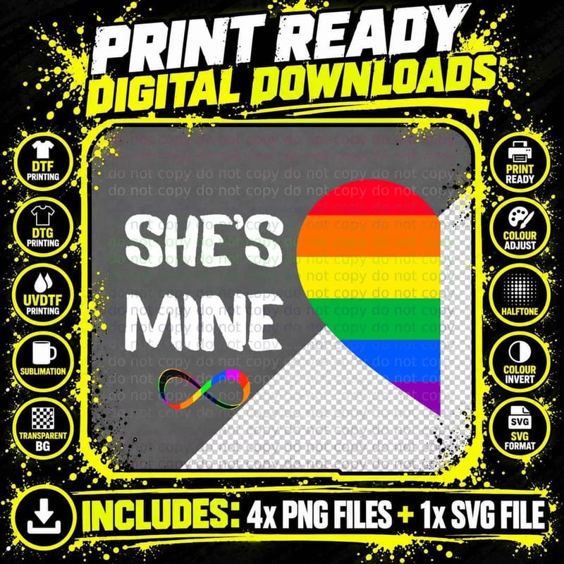 I'm Hers Shes Mine Lesbian Couples Matching LGBT Pride Png SVG Digital Bundle