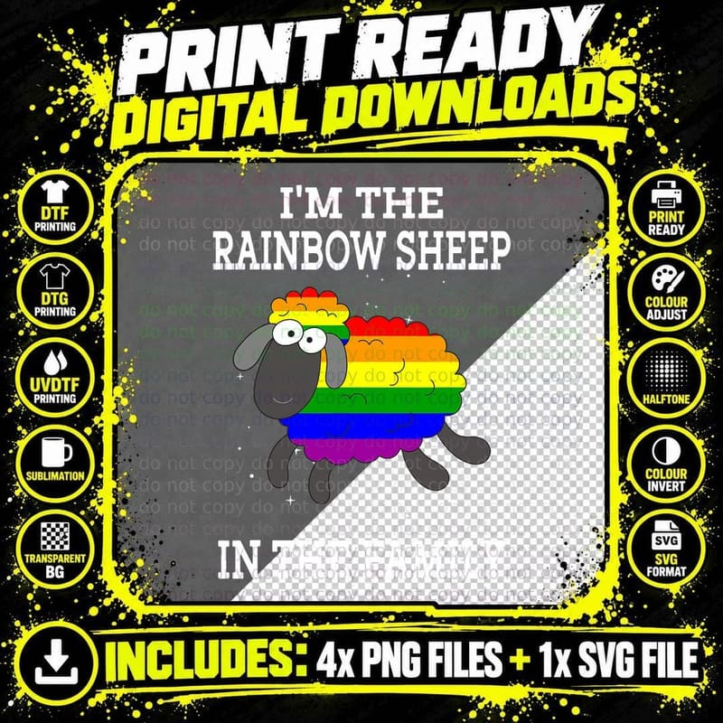 I'm the Rainbow Sheep in the Family LGBT Lesbian Pride Png SVG Digital Bundle