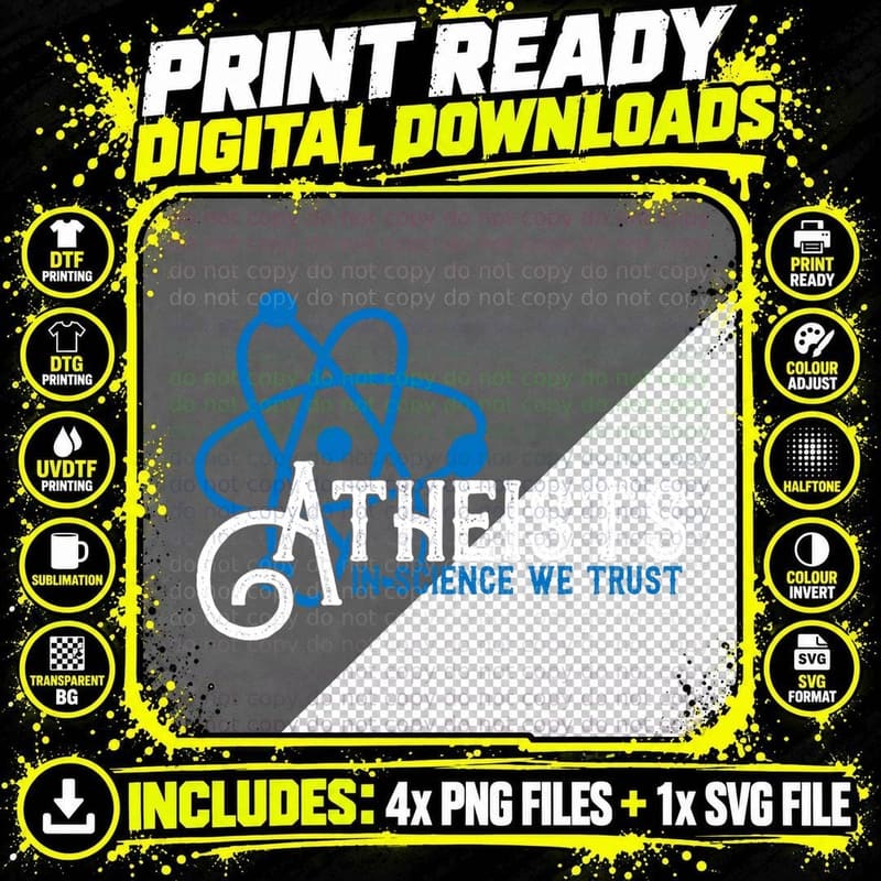 In Science We Trust Atom Retro Atheism, Science Geek Png SVG Digital Bundle
