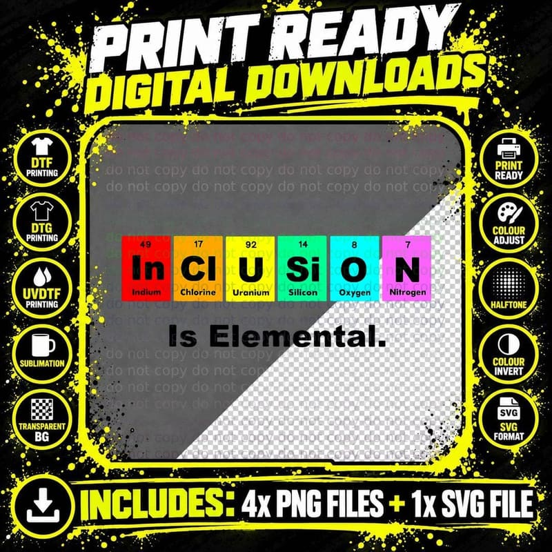 Inclusion Is Elemental LGBT Flag Gay Pride T-Shirt Png SVG Digital Bundle