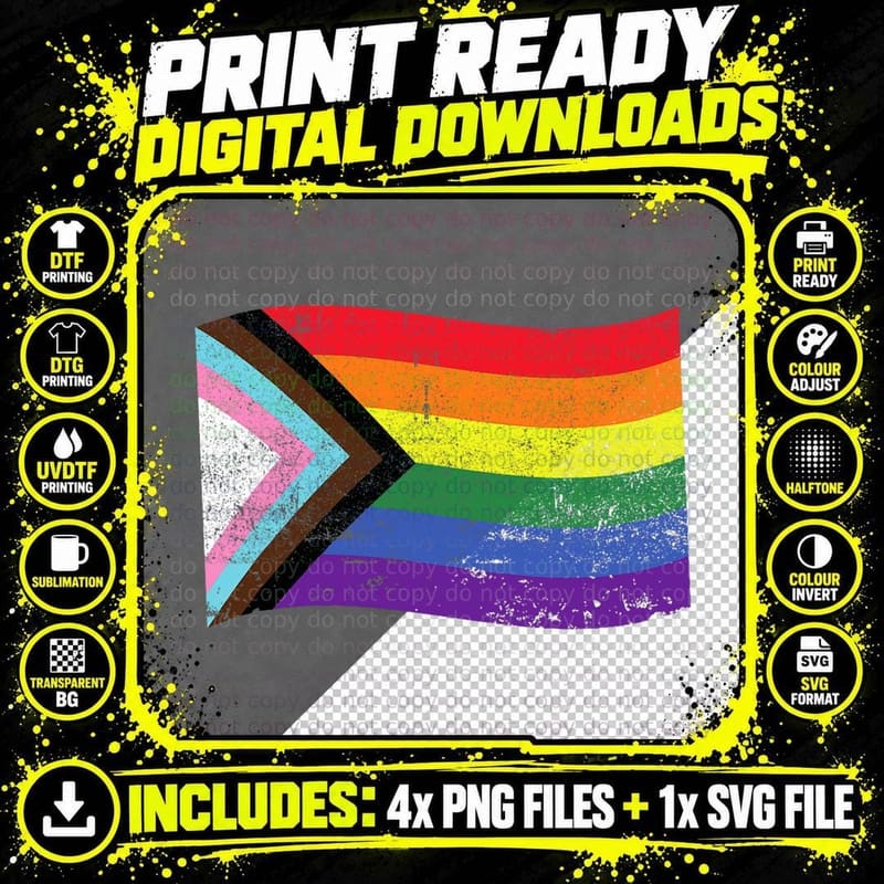 Inclusive Progress Pride Flag Gay Pride LGBTQ Rainbow Png SVG Digital Bundle