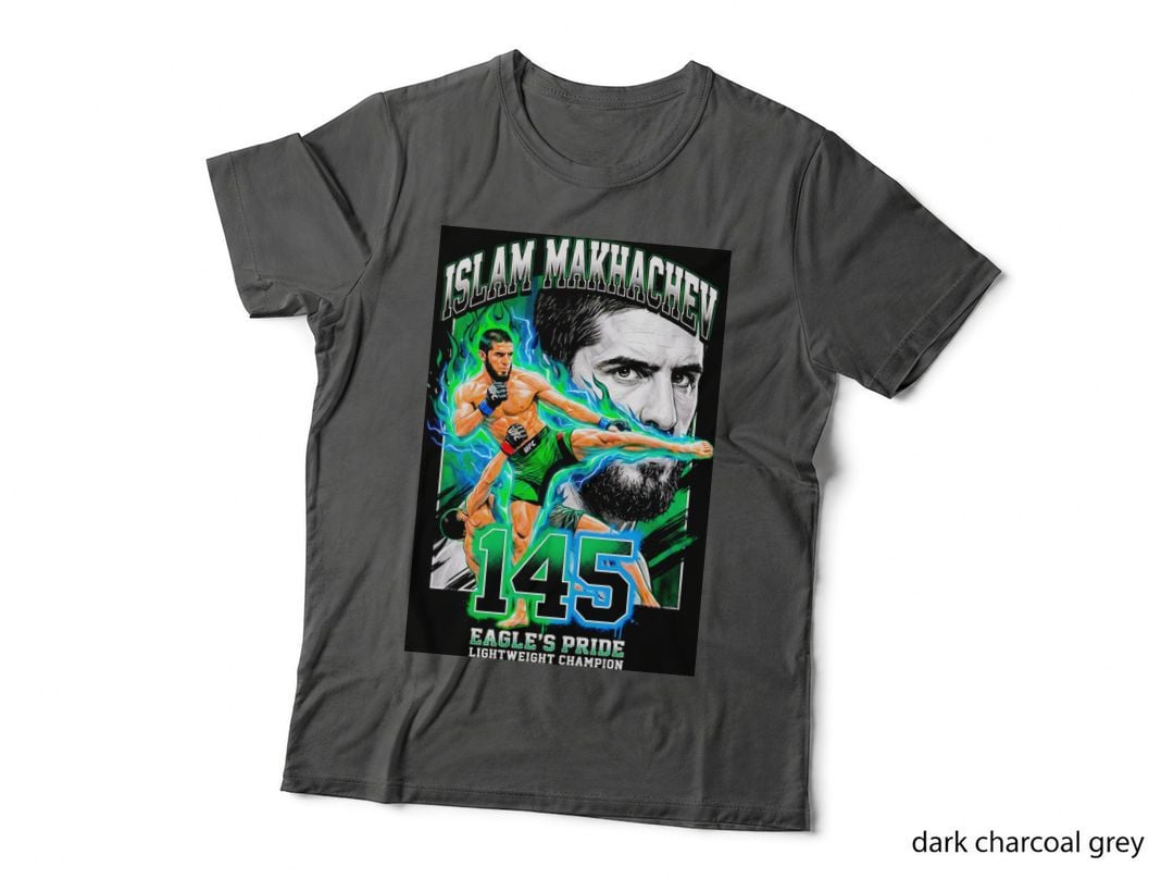 Islam Makhachev 145 Eagle's PRIDE Lightweight Champion Teal Blue Flame T-Shirt