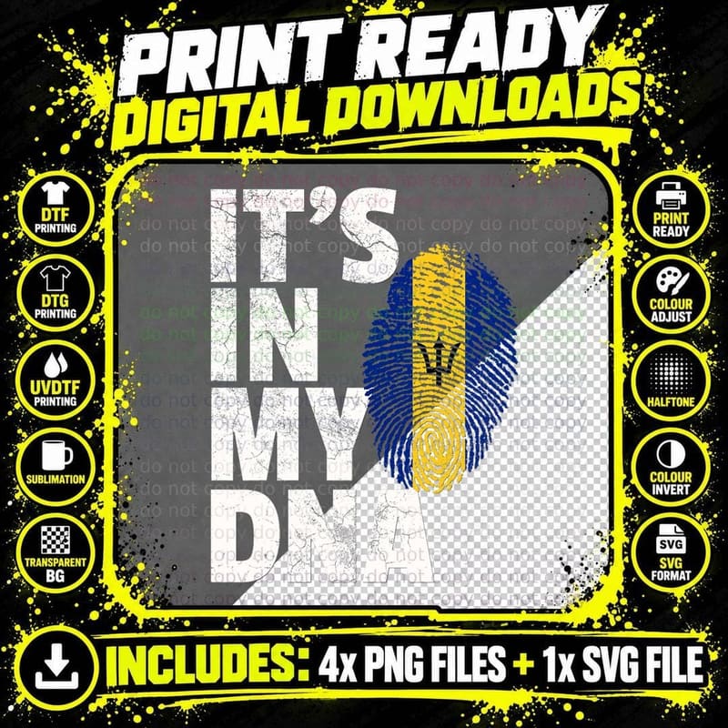 It's IN MY DNA Barbados Flag Men Women Pride Roots Gift Png SVG Digital Bundle